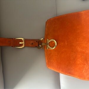 Salvatore Ferragamo Orange Suede Crossbody Bag with Gold Hardware